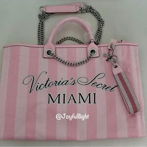 NEW Victoria’s Secret MIAMI Tote Bag & Rhinestone Wristlet Keychain